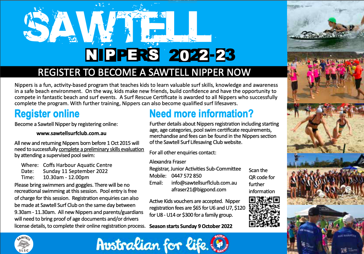 Nippers Registration information Sawtell Surf Life Saving Club